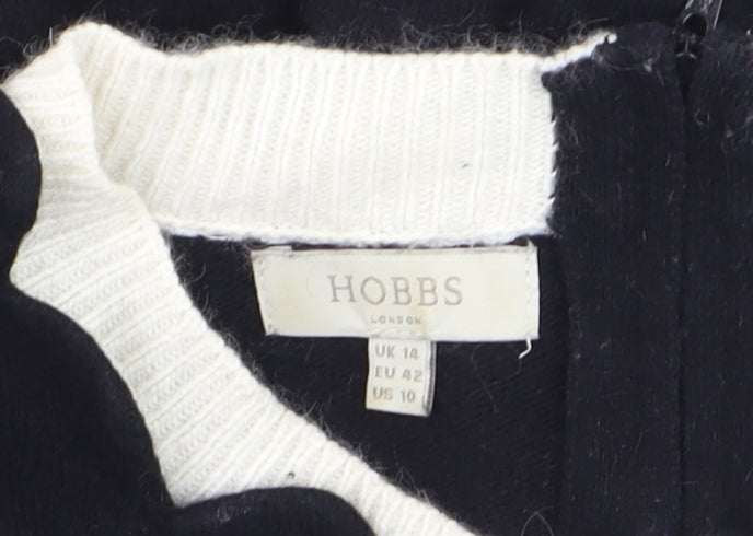 Hobbs Women Black Wool Blend Scallop Neck Jumper UK 14