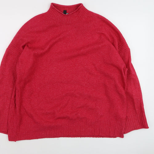 Nobody’s Child Women Red Mock Neck Relaxed Knit Pullover Jumper Size M
