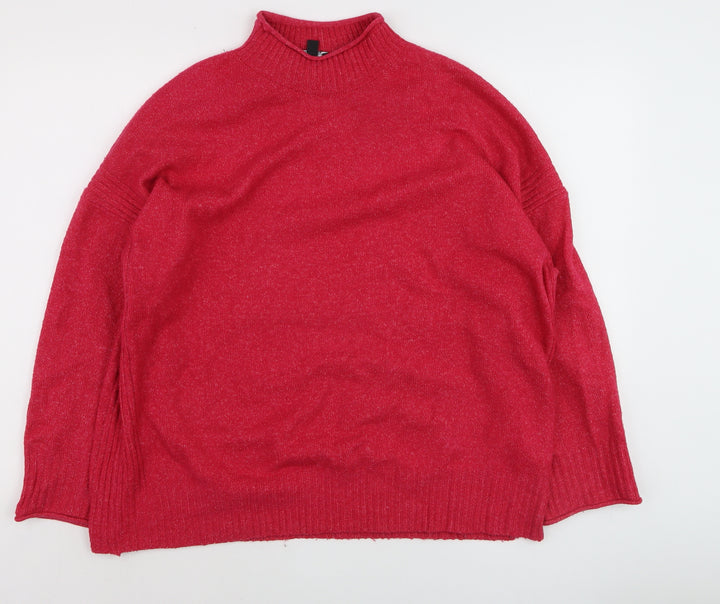 Nobody’s Child Women Red Mock Neck Relaxed Knit Pullover Jumper Size M