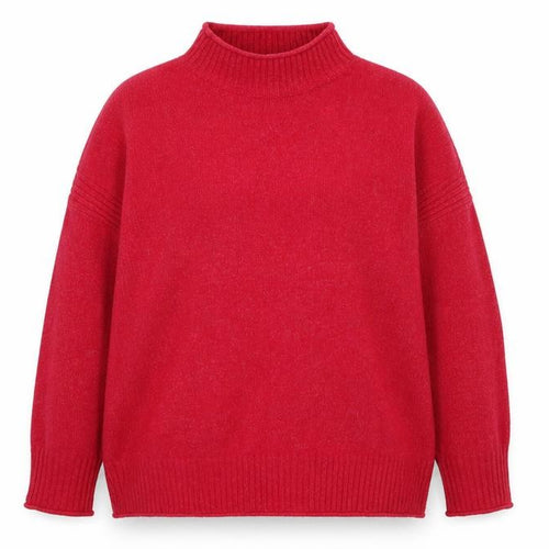 Nobody’s Child Women Red Mock Neck Relaxed Knit Pullover Jumper Size M
