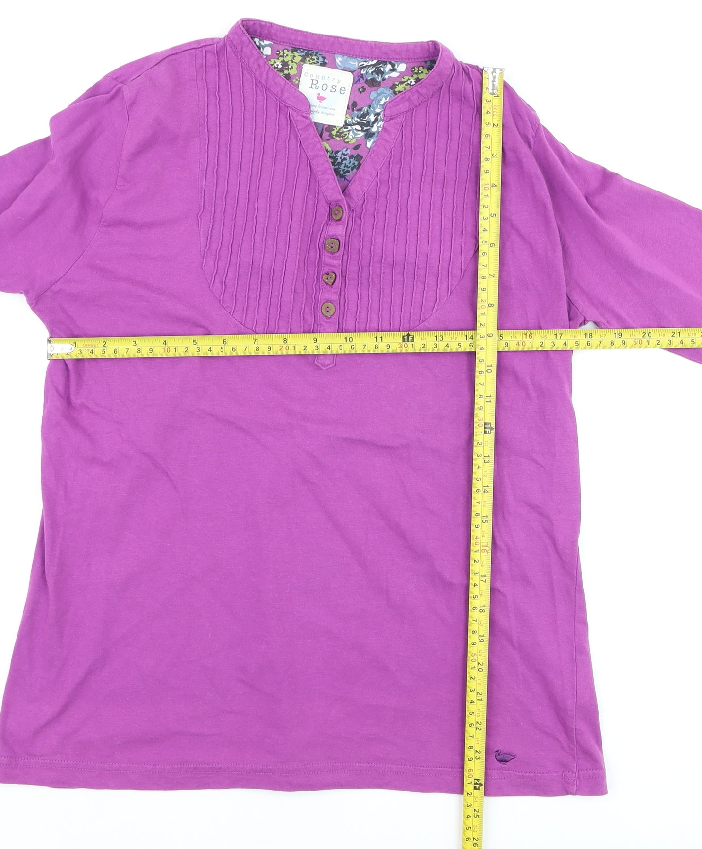 Country Rose Womens Purple Cotton Long Sleeve Tunic Blouse M