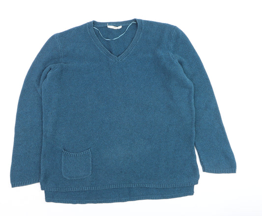 Seasalt Cornwall Women's Blue Cotton V-Neck Jumper Size 16