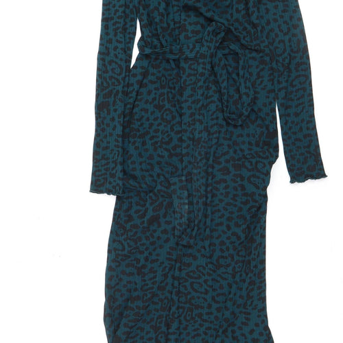 Hush Women Blue Leopard Wrap Dress Size 4 Long Sleeve