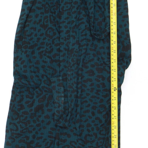 Hush Women Blue Leopard Wrap Dress Size 4 Long Sleeve
