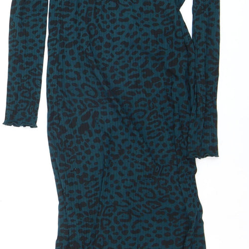 Hush Women Blue Leopard Wrap Dress Size 4 Long Sleeve