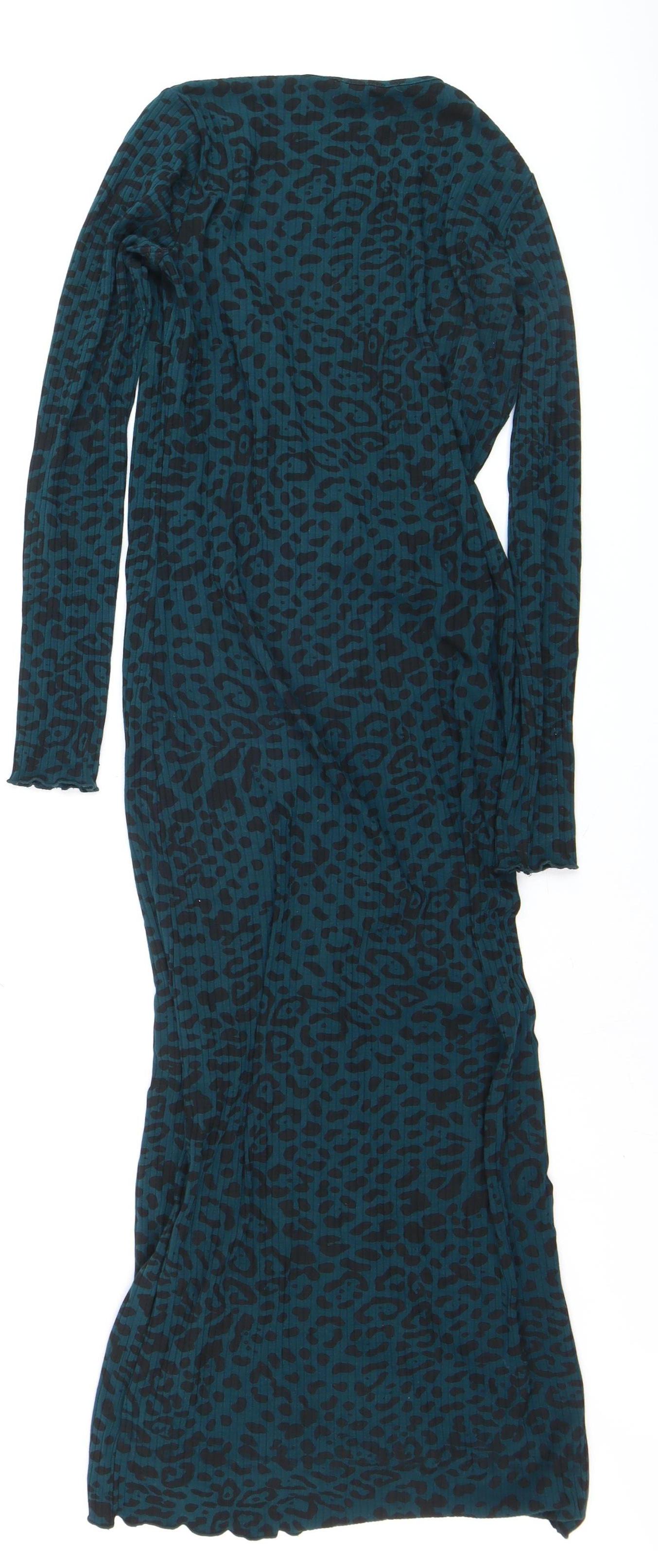 Hush Women Blue Leopard Wrap Dress Size 4 Long Sleeve