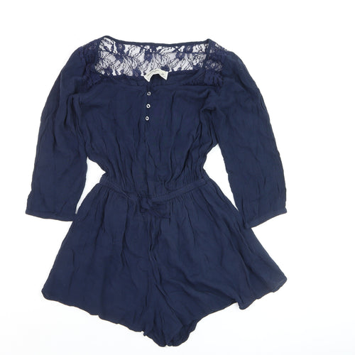 Abercrombie Kids Girls Navy Blue Lace Playsuit Size L Long Sleeve Romper