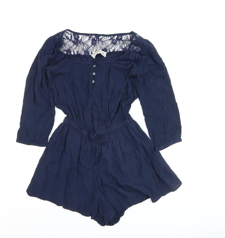 Abercrombie Kids Girls Navy Blue Lace Playsuit Size L Long Sleeve Romper