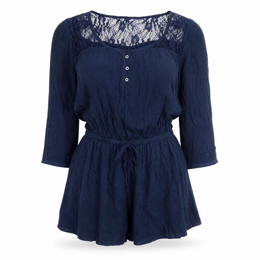 Abercrombie Kids Girls Navy Blue Lace Playsuit Size L Long Sleeve Romper