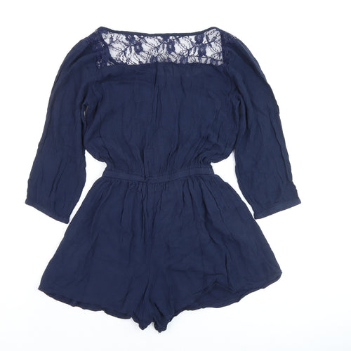 Abercrombie Kids Girls Navy Blue Lace Playsuit Size L Long Sleeve Romper