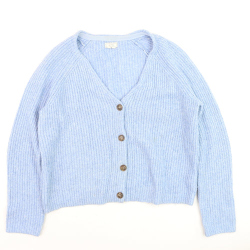 Fat Face Womens Blue Chunky Knit V-Neck Button Cardigan Size 12