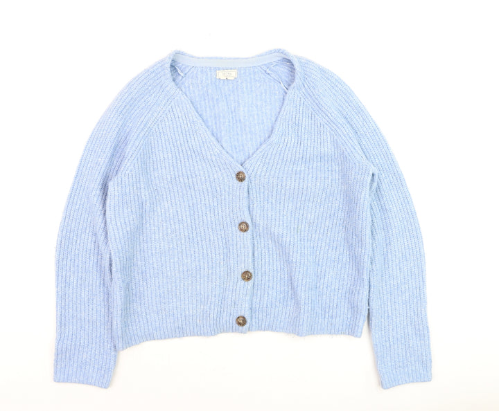 Fat Face Womens Blue Chunky Knit V-Neck Button Cardigan Size 12
