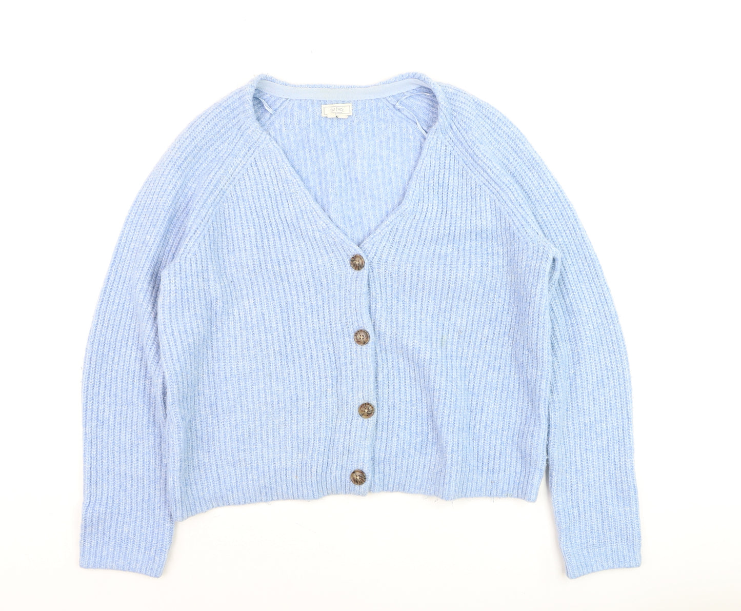 Fat Face Womens Blue Chunky Knit V-Neck Button Cardigan Size 12