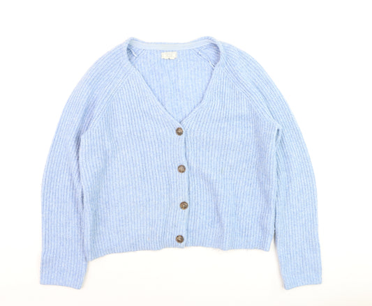 Fat Face Womens Blue Chunky Knit V-Neck Button Cardigan Size 12