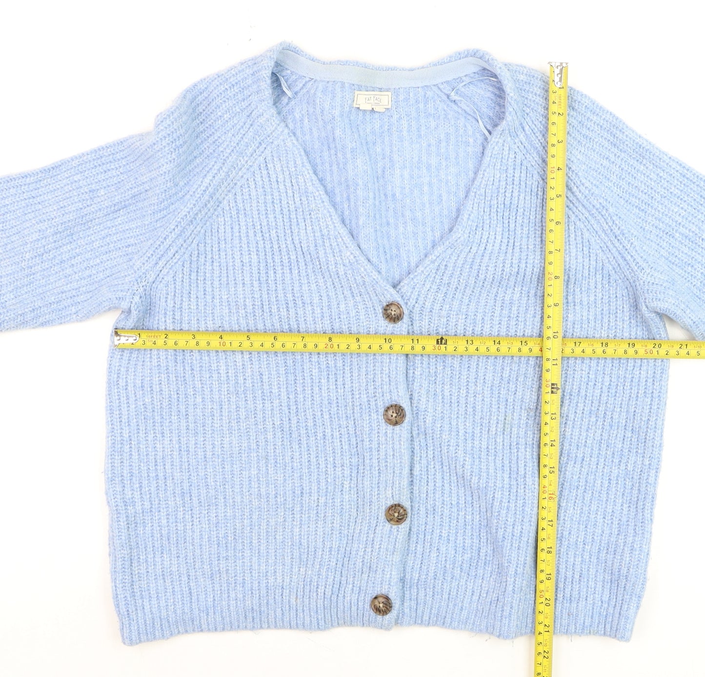 Fat Face Womens Blue Chunky Knit V-Neck Button Cardigan Size 12