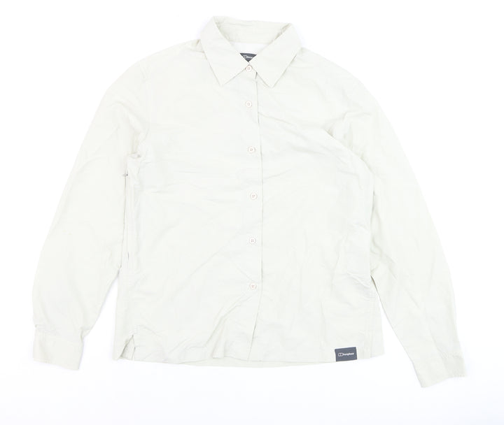 Berghaus Women Beige Size 12 Long Sleeve Nylon Button-Up Shirt