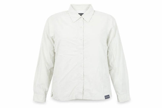 Front view of Berghaus Women Beige, size 12, Long Sleeve Nylon Button-Up Shirt