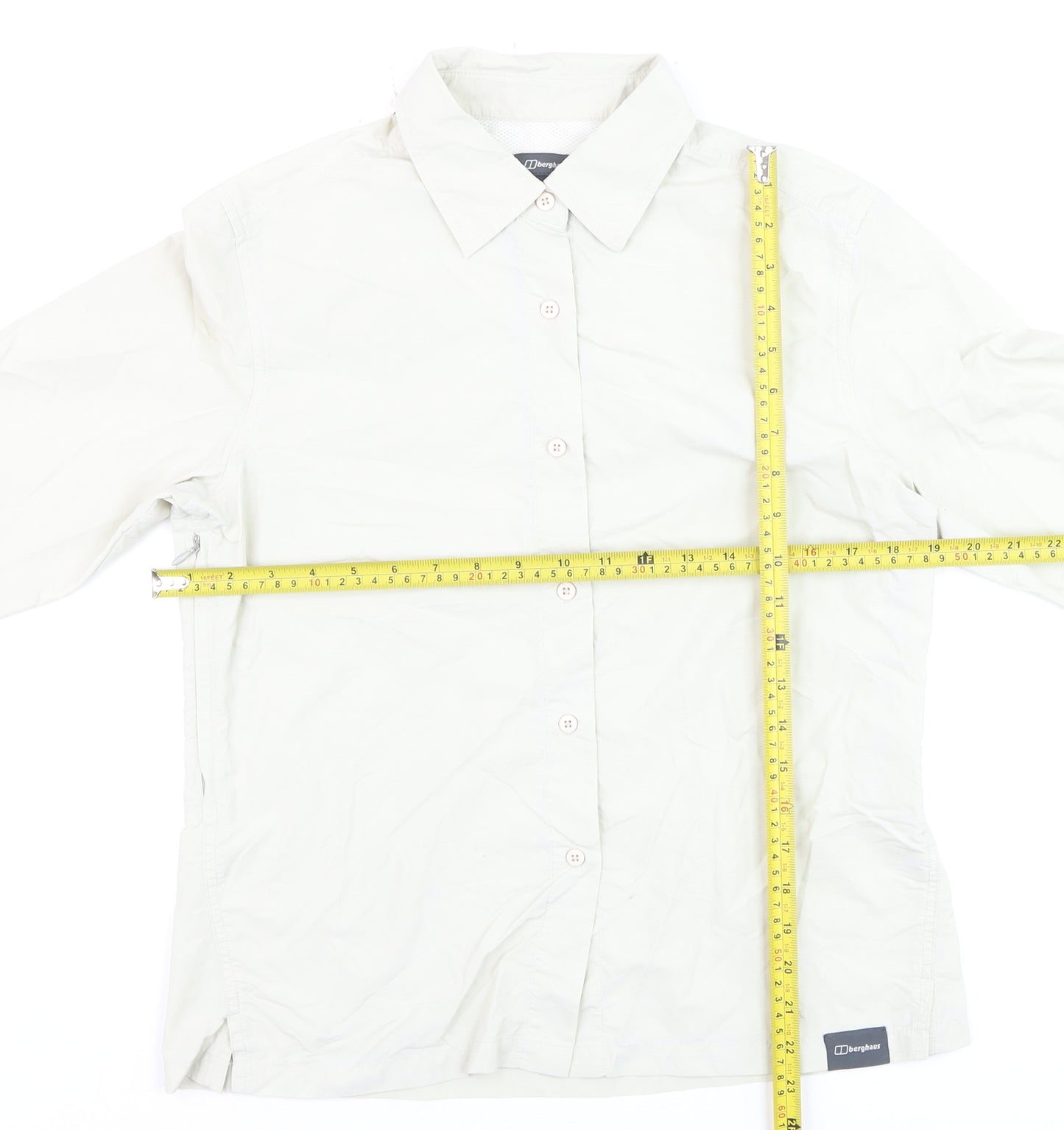 Berghaus Women Beige Size 12 Long Sleeve Nylon Button-Up Shirt