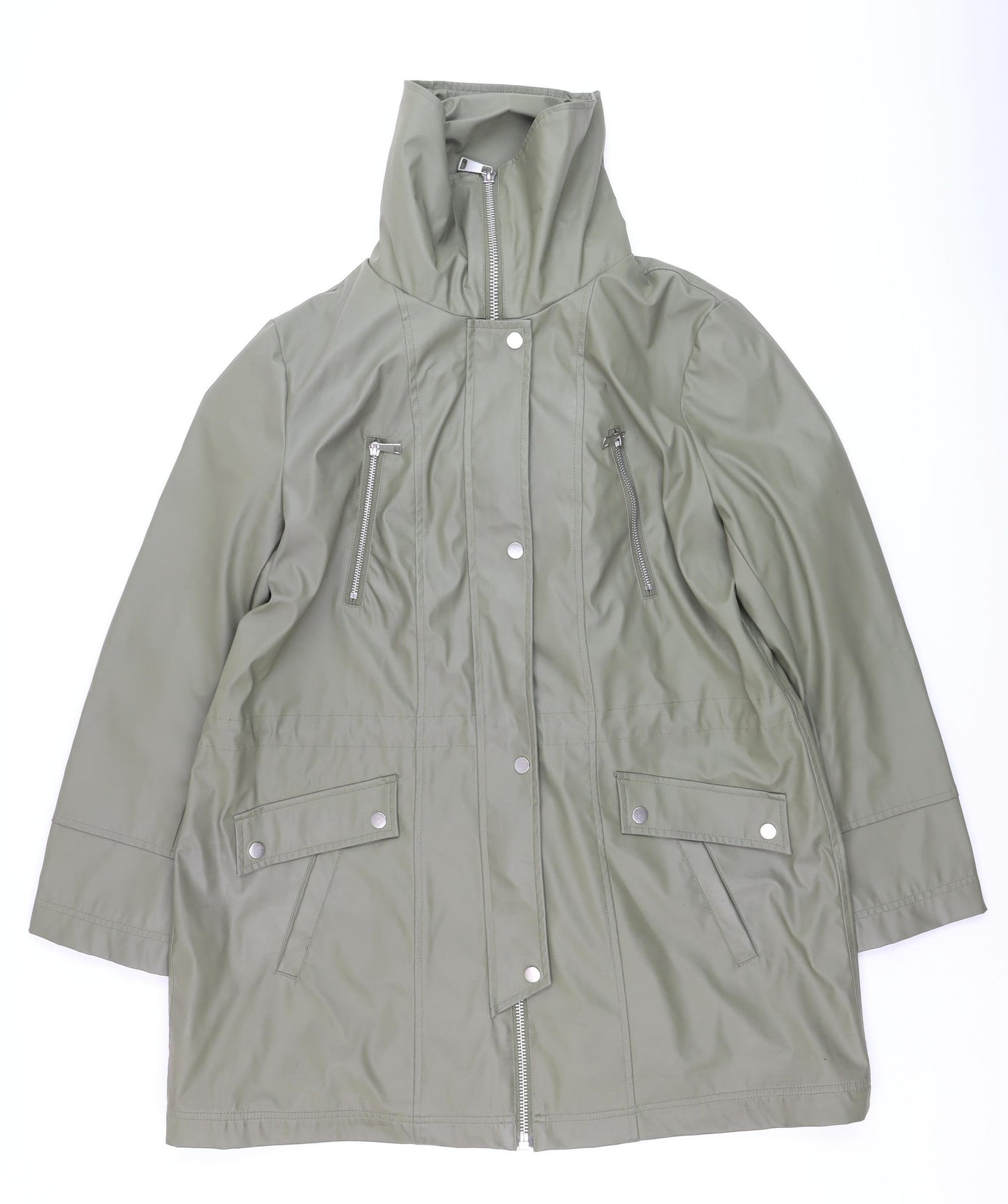 Next Womens Green Waterproof Hooded Rain Coat Size 16