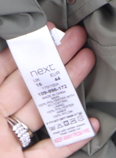 Next Womens Green Waterproof Hooded Rain Coat Size 16