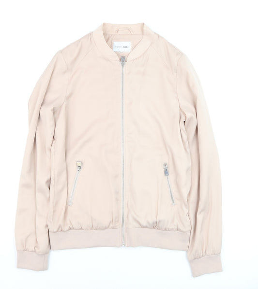 Next Women Beige Bomber Jacket Size 12 Tall Polyester Zip