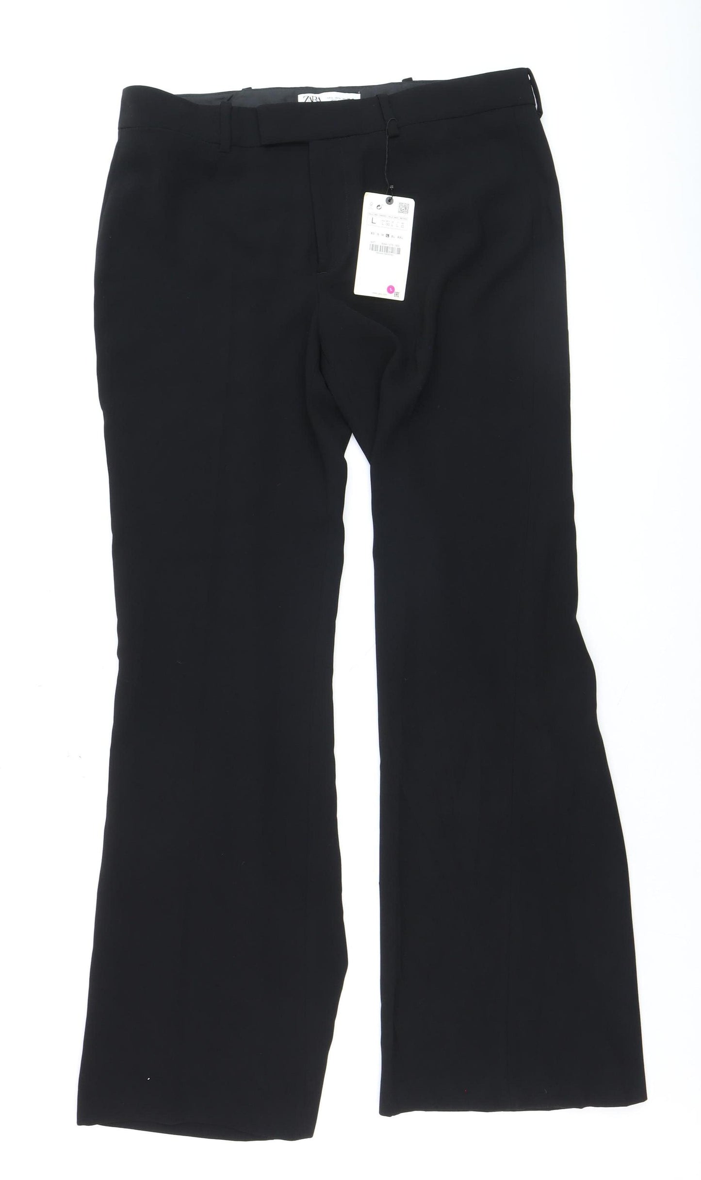 Zara Women Black Flared Trousers L Stretch Business Work Pants