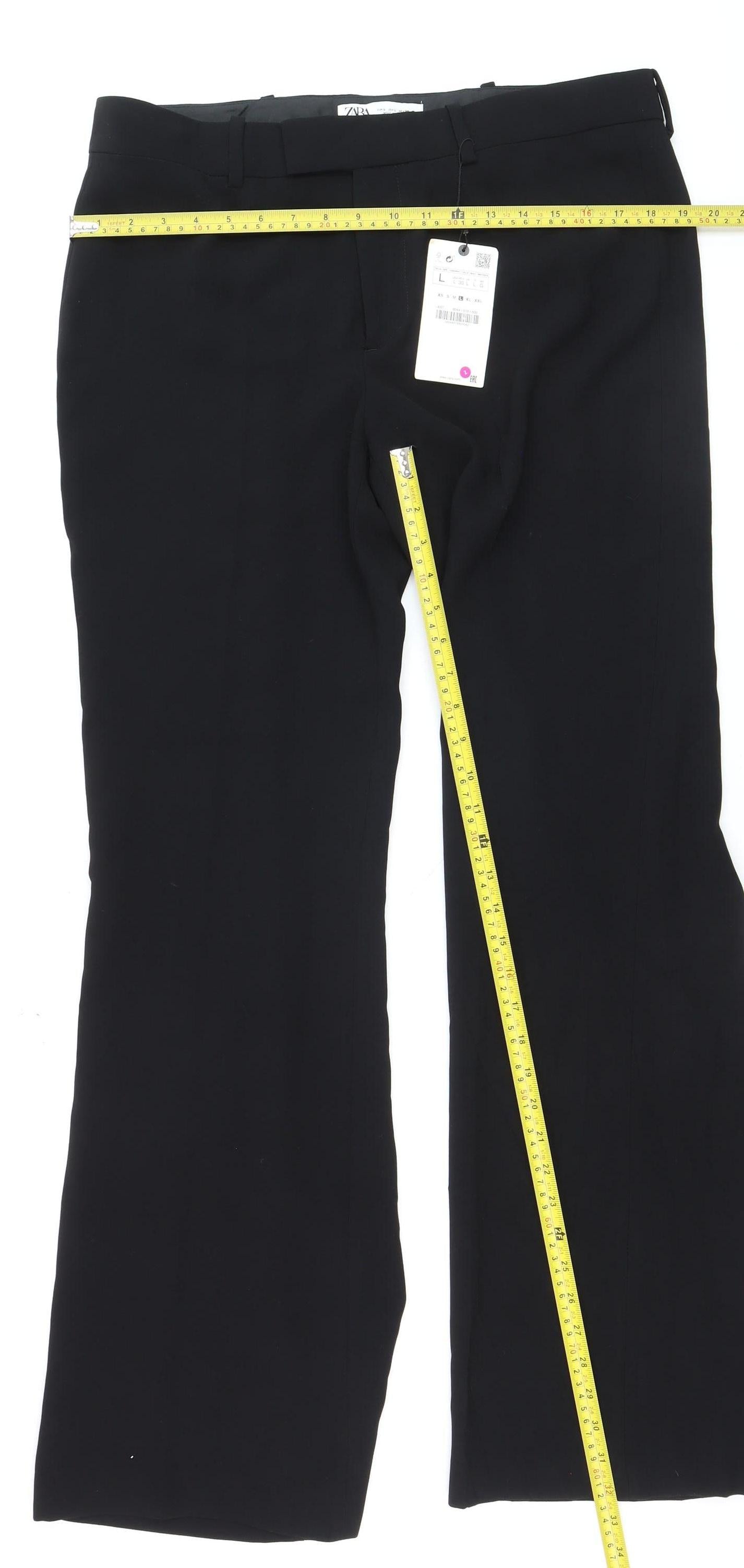 Zara Women Black Flared Trousers L Stretch Business Work Pants