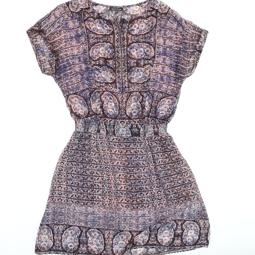 Warehouse Women's Multicoloured Paisley Short Sleeve Shift Dress UK 10