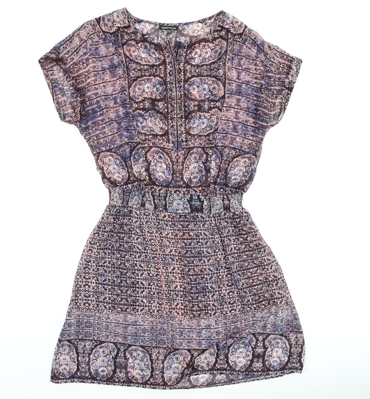 Warehouse Women's Multicoloured Paisley Short Sleeve Shift Dress UK 10
