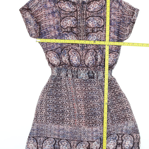 Warehouse Women's Multicoloured Paisley Short Sleeve Shift Dress UK 10