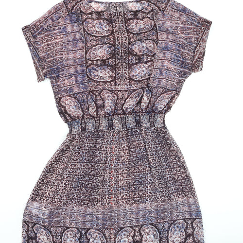 Warehouse Women's Multicoloured Paisley Short Sleeve Shift Dress UK 10