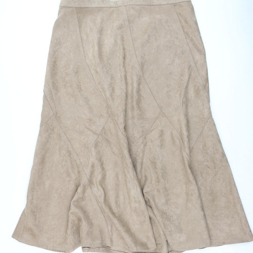 Marks and Spencer Women Beige A-Line Midi Suede Skirt Size 20