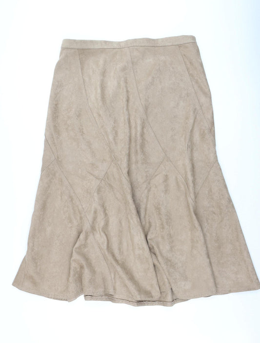 Marks and Spencer Women Beige A-Line Midi Suede Skirt Size 20
