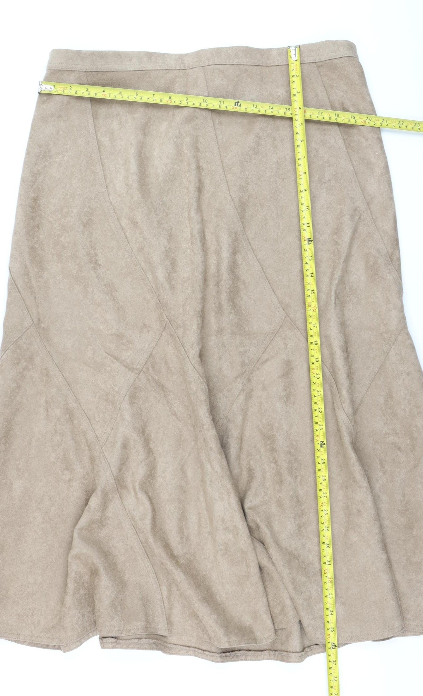 Marks and Spencer Women Beige A-Line Midi Suede Skirt Size 20