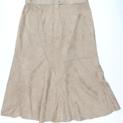 Marks and Spencer Women Beige A-Line Midi Suede Skirt Size 20