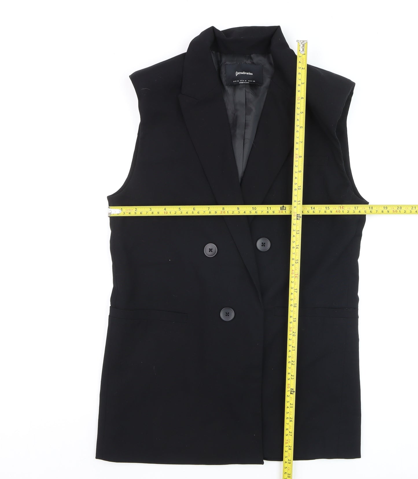 Stradivarius Women Black Size 12 Sleeveless Buttoned Waistcoat