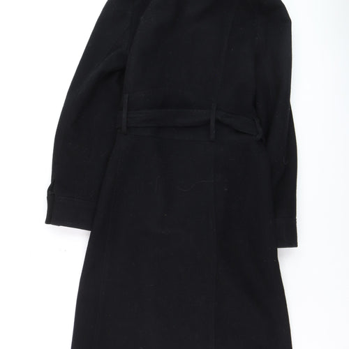 Warehouse Women’s Black Wool Trench Coat Size 12 Belted Long