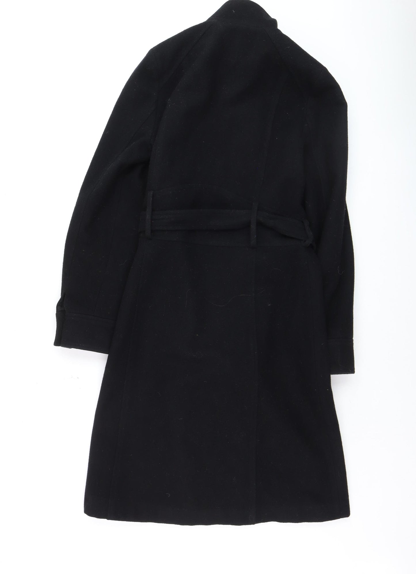 Warehouse Women’s Black Wool Trench Coat Size 12 Belted Long