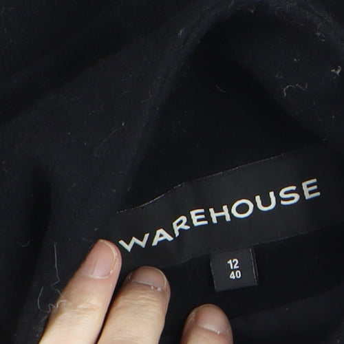 Warehouse Women’s Black Wool Trench Coat Size 12 Belted Long
