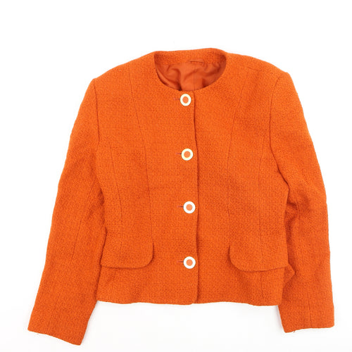 Women's Orange Wool Blend Collarless Blazer Size 12 Classic Style