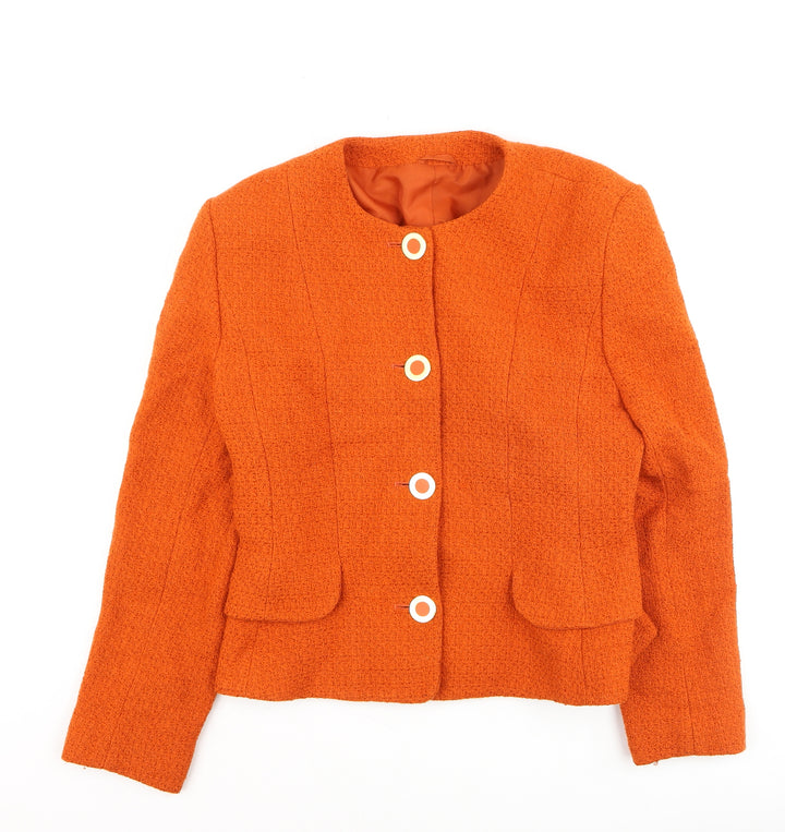 Women's Orange Wool Blend Collarless Blazer Size 12 Classic Style