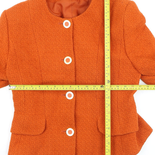 Women's Orange Wool Blend Collarless Blazer Size 12 Classic Style