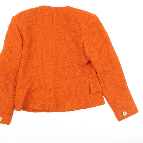 Women's Orange Wool Blend Collarless Blazer Size 12 Classic Style
