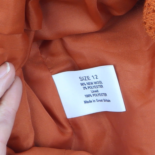 Women's Orange Wool Blend Collarless Blazer Size 12 Classic Style