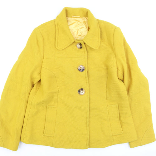Hobbs Women's Yellow Wool Short Overcoat Size 14 Classic Style