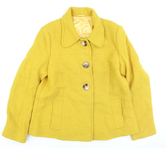 Hobbs Women's Yellow Wool Short Overcoat Size 14 Classic Style