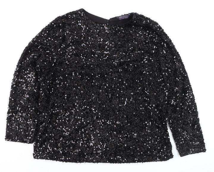 Marks and Spencer Women’s Black Sequin Blouse Size 16 Party Top