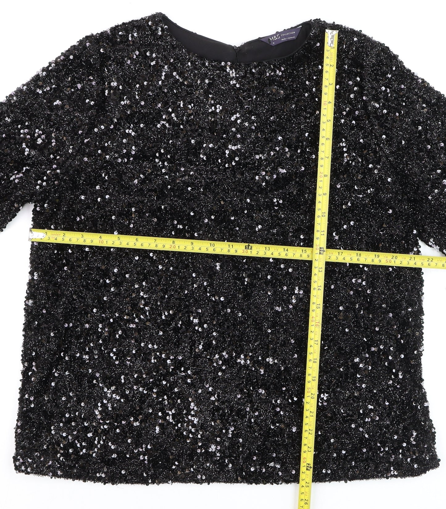 Marks and Spencer Women’s Black Sequin Blouse Size 16 Party Top