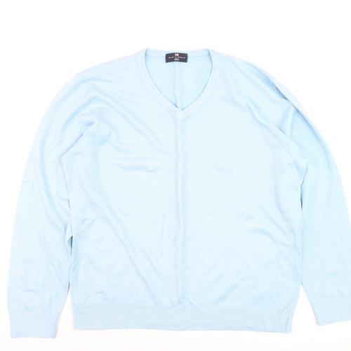 Marks and Spencer Blue Harbour Men's Blue V-Neck Acrylic Jumper Size L