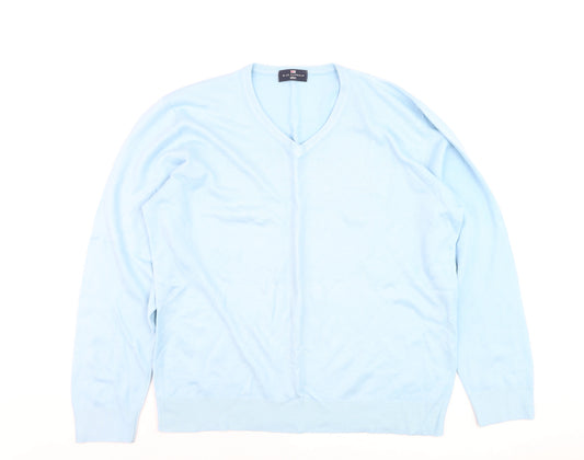 Marks and Spencer Blue Harbour Men's Blue V-Neck Acrylic Jumper Size L
